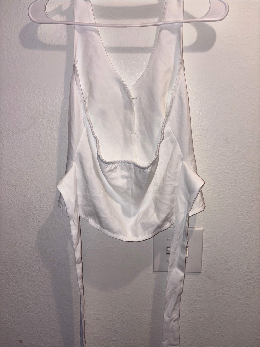 White Sleeveless V-Neck Button Front Vest Top - Picture 3 of 3